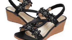 TEMOFON Women Wedge Sandals Elastic Ankle Strap Sandals Open Toe Summer ...