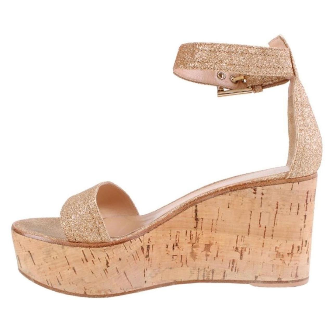 Gianvito Rossi Wedge Golden glitter sandals Leather ref.58728 - Joli Closet