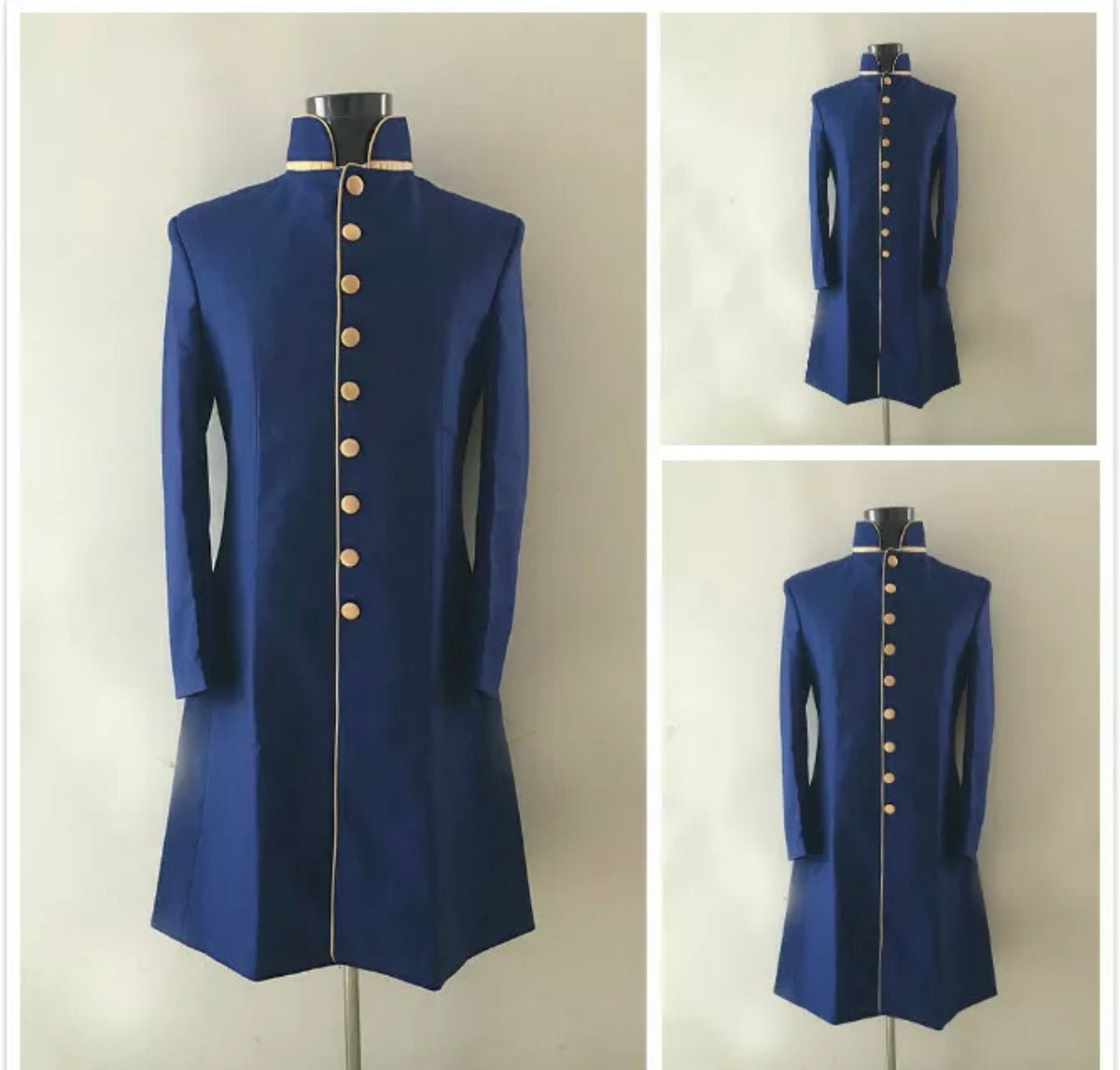 Olive Green Clergy Jacket with Gold Trim with 7 Front Buttons – eClergys