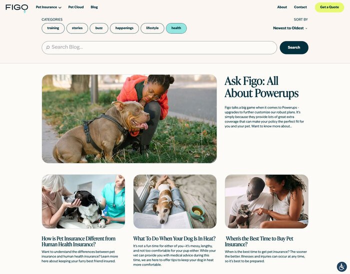 FIGO Pet Insurance website - Fonts In Use