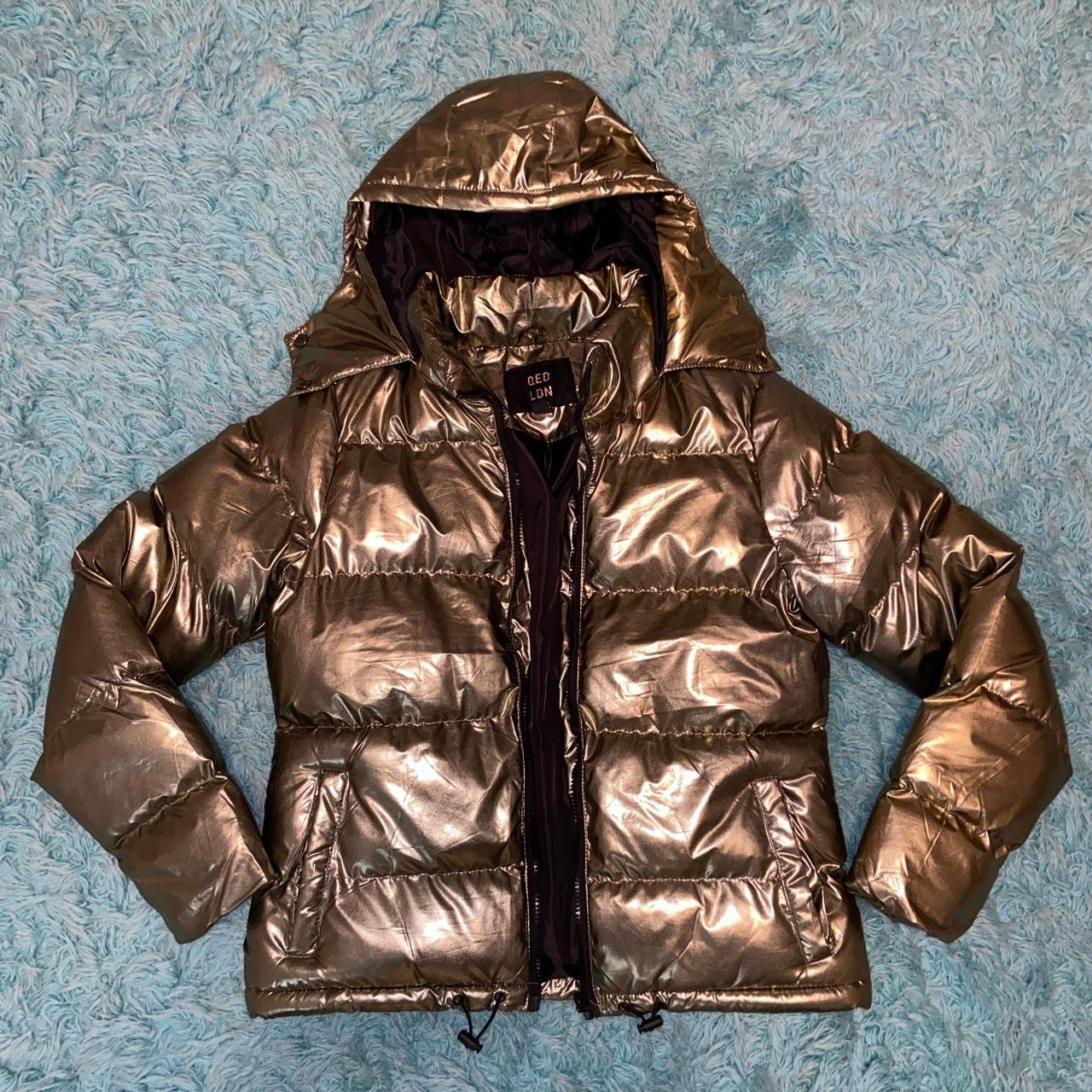 Shiny puffer jacket only worn once , a little too... - Depop