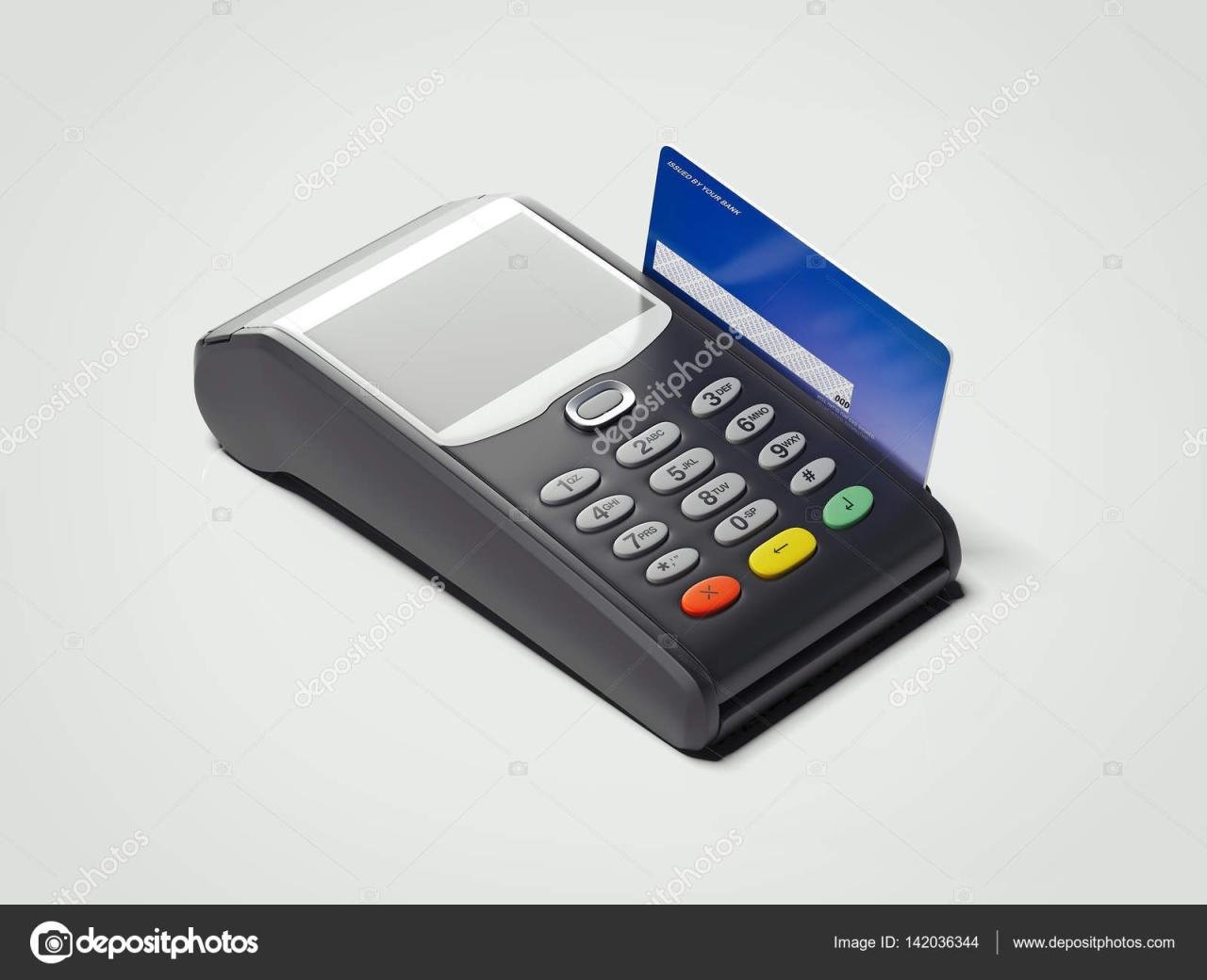 POS portable credit card machine and credit card . 3d rendering Stock ...