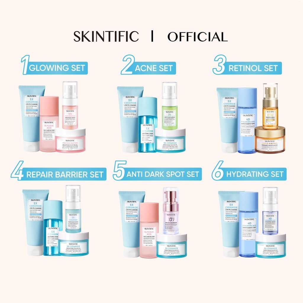 SKINTIFIC Skincare 4pcs Paket Set With Serum Low pH Cleanser Barrier ...