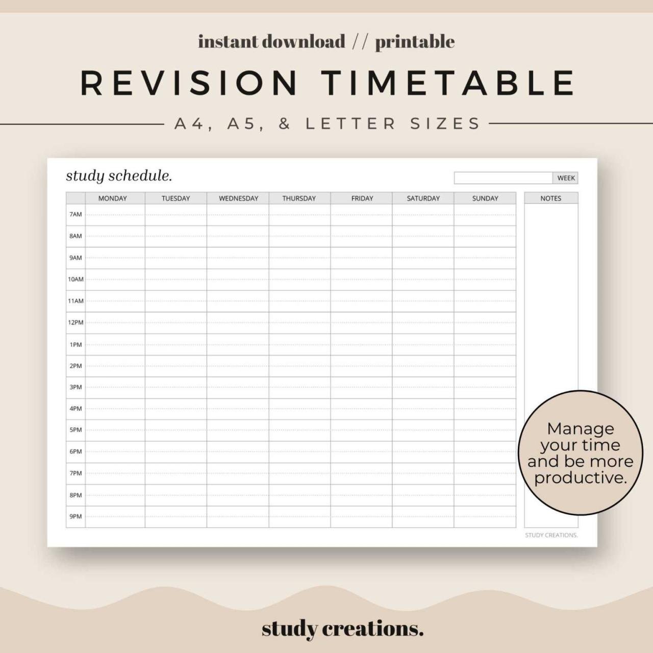 Blank Revision Timetable Template – Rebeccachulew.com